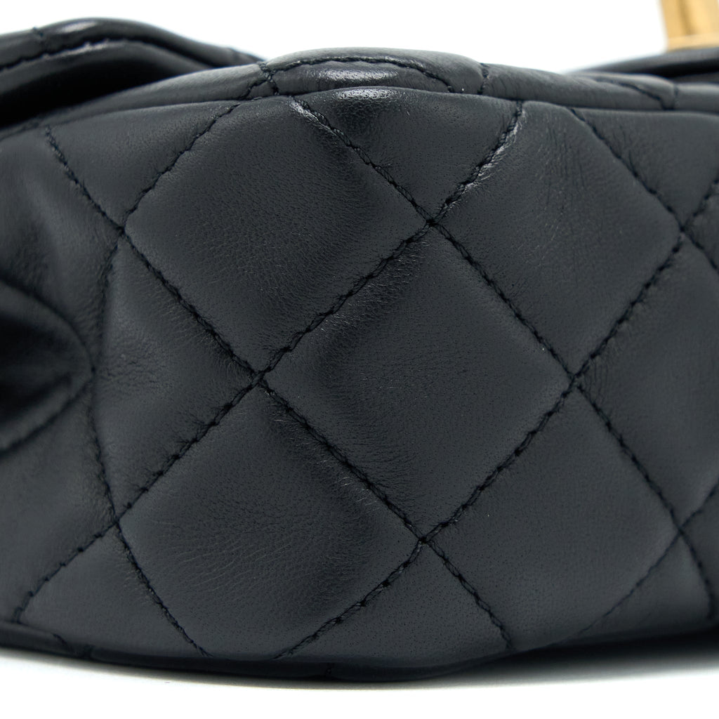 CHANEL PEARL CRUSH MINI RECTANGULAR FLAP BAG LAMBSKIN BLACK BRUSHED GHW