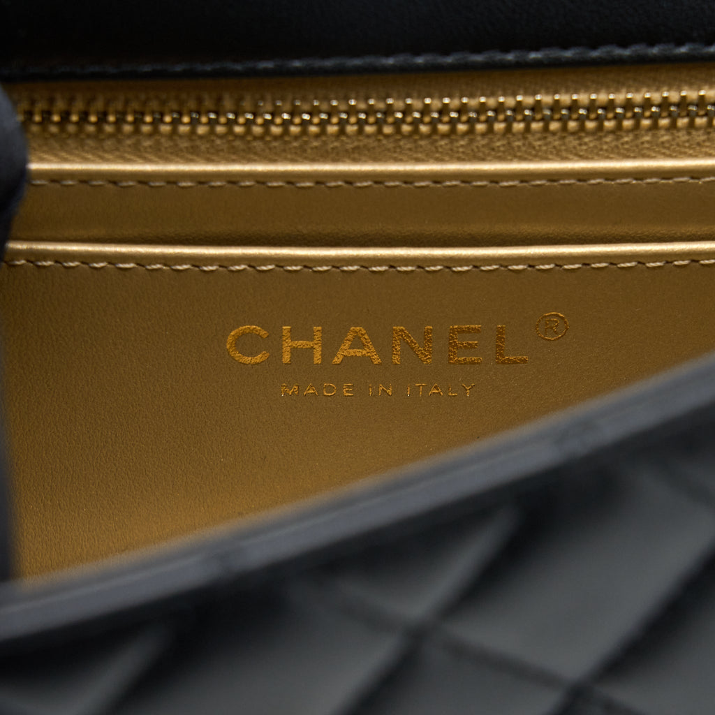 CHANEL 23C PEARL CRUSH MINI RECTANGULAR FLAP BAG LAMBSKIN BLACK BRUSHED GHW (MICROCHIP)