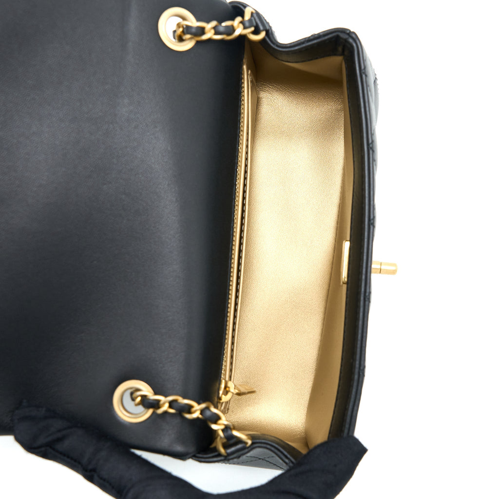 CHANEL 23C PEARL CRUSH MINI RECTANGULAR FLAP BAG LAMBSKIN BLACK BRUSHED GHW (MICROCHIP)