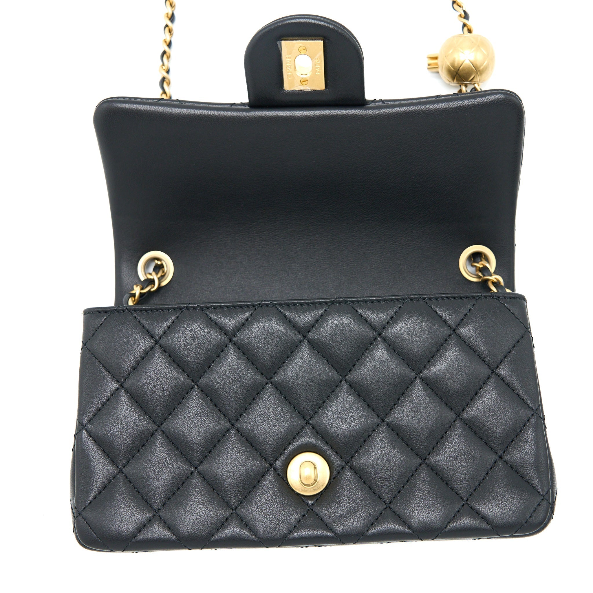 CHANEL 23C PEARL CRUSH MINI RECTANGULAR FLAP BAG LAMBSKIN BLACK BRUSHED GHW (MICROCHIP)