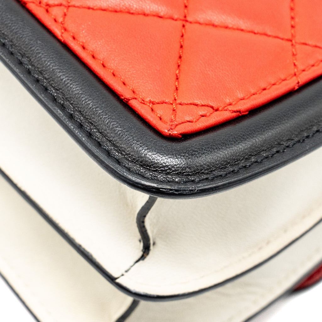 CHANEL TRICOLOR MINI GRAPHIC FLAP BAG LAMBSKIN RED/BLACK/WHITE SHW