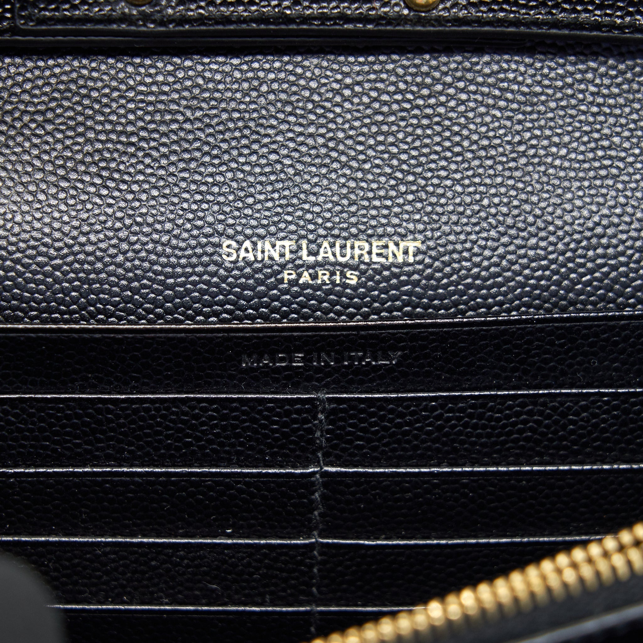 SAINT LAURENT MONOGRAM CHAIN WALLET IN GRAIN DE POUDRE EMBOSSED LEATHER IN BLACK