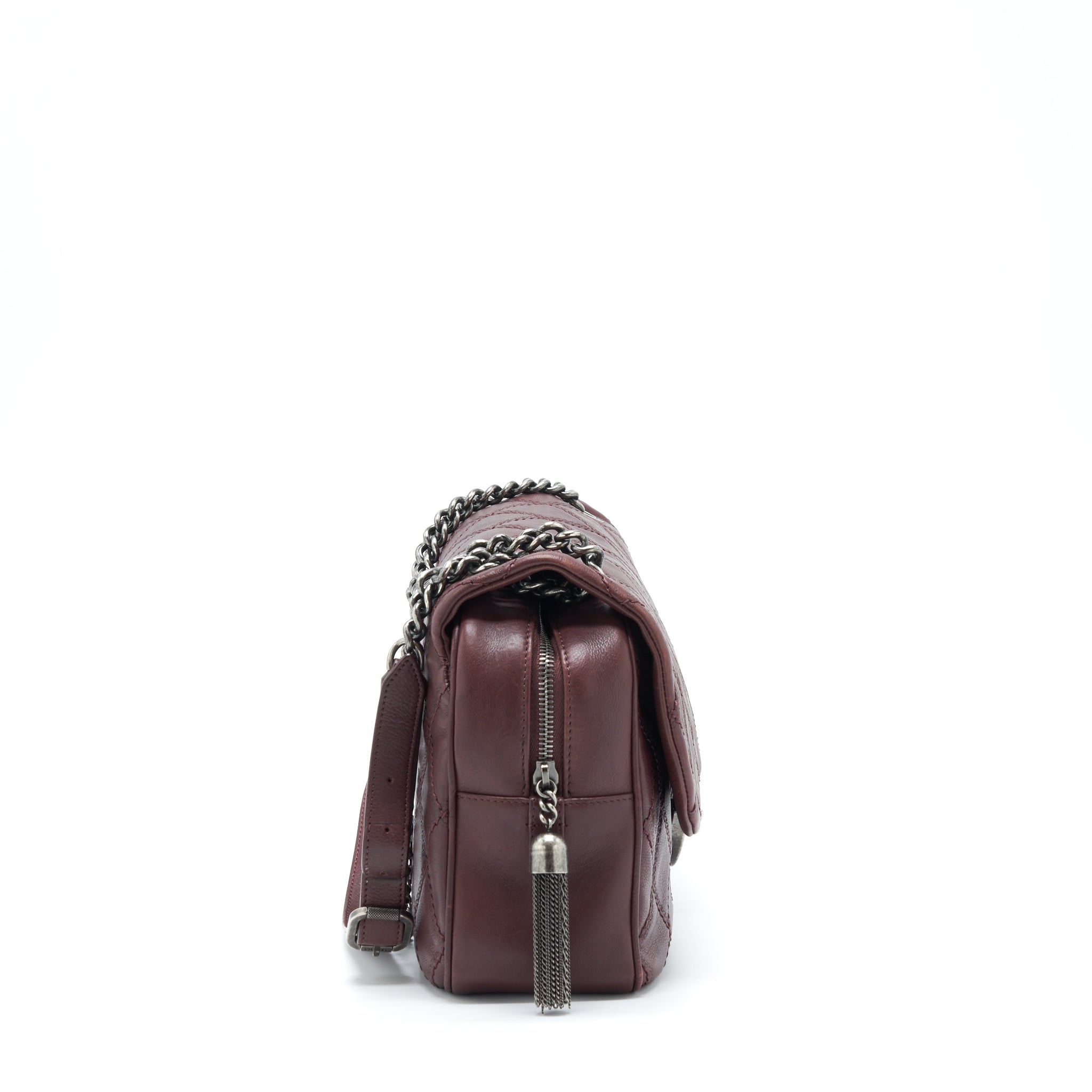 CHANEL JUMBO QUILTED FLAP BAG CALFSKIN BURGUNDY RUTHENIUM HARDWARE