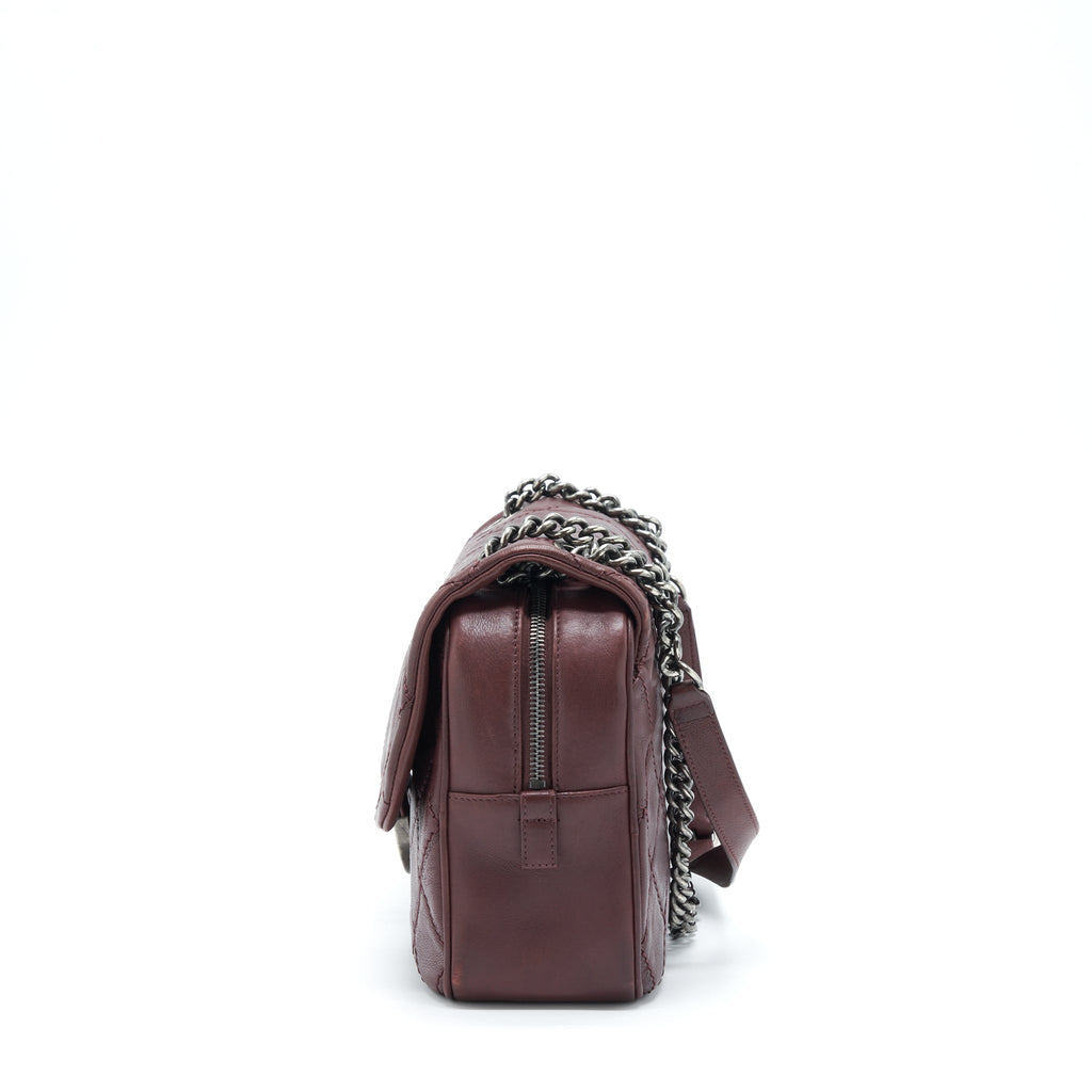 CHANEL JUMBO QUILTED FLAP BAG CALFSKIN BURGUNDY RUTHENIUM HARDWARE