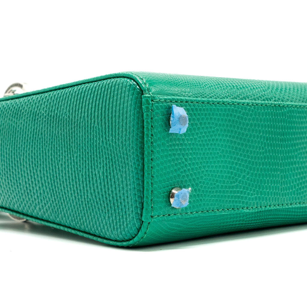 DIOR MINI LADY DIOR LIZARD GREEN WITH CRYSTAL BUCKLE SHW