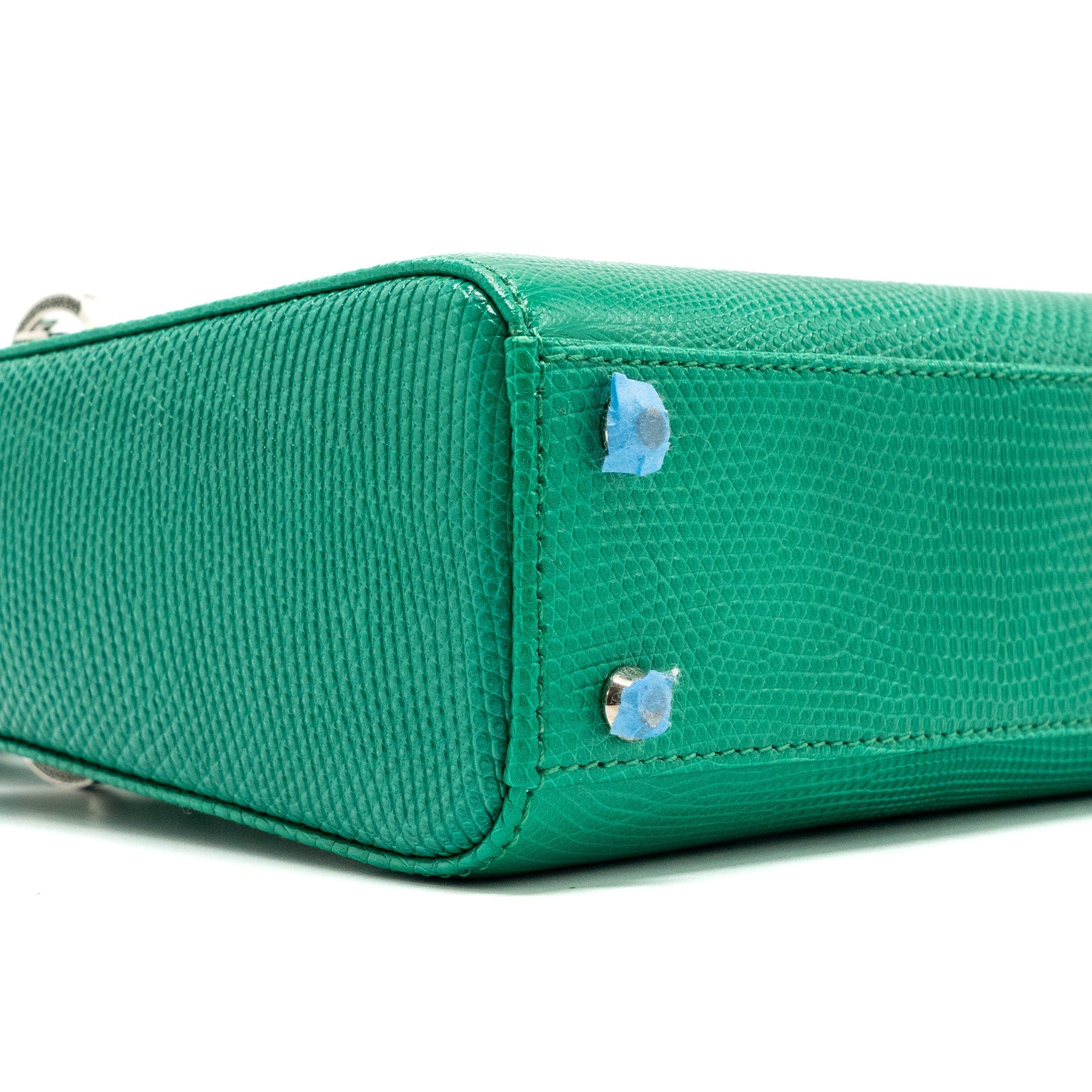 DIOR MINI LADY DIOR LIZARD GREEN WITH CRYSTAL BUCKLE SHW