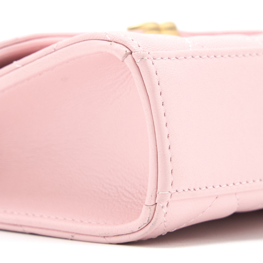 CHANEL 22B MINI FLAP BAG WITH ENAMEL TOP HANDLE LAMBSKIN PINK BRUSHED GHW