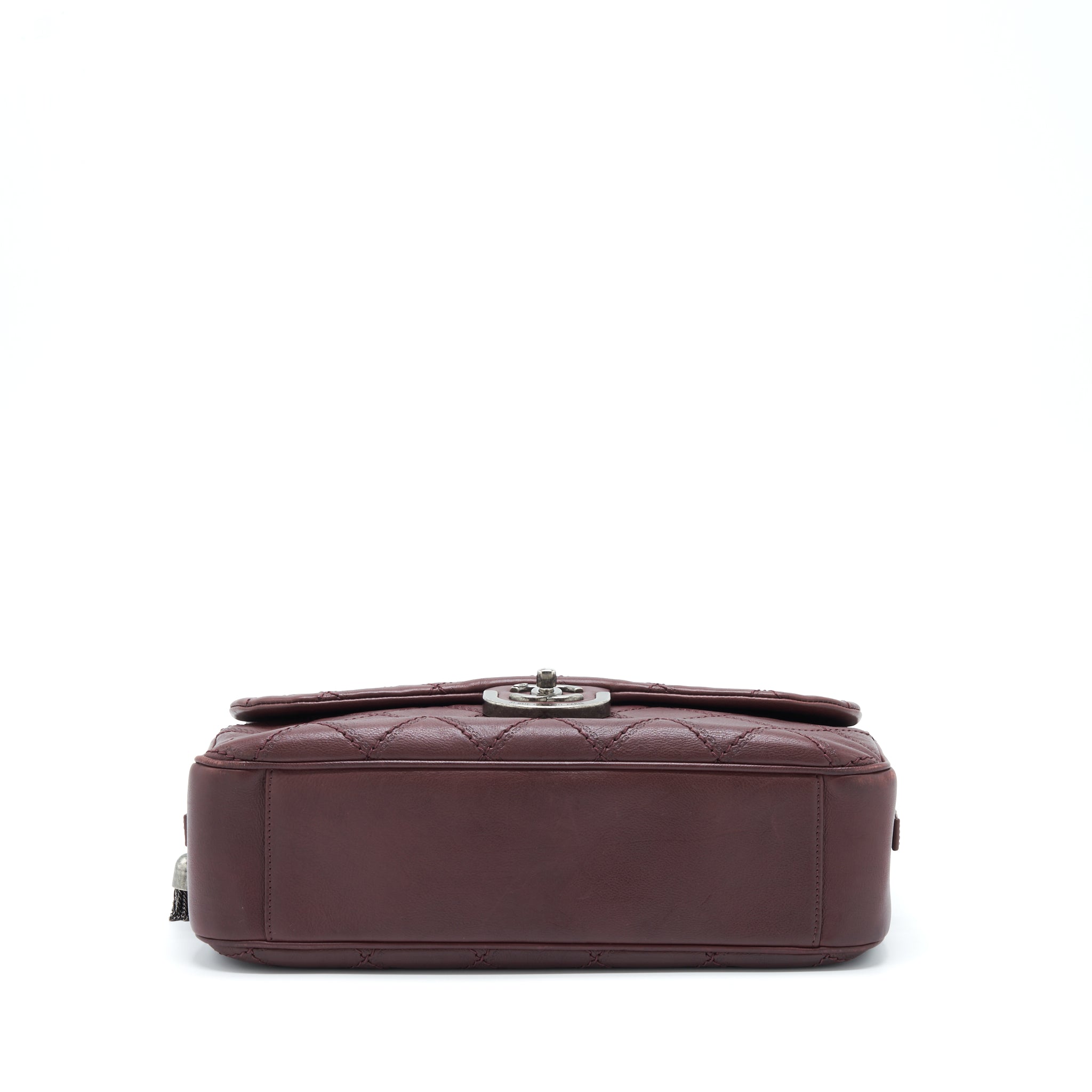 CHANEL JUMBO QUILTED FLAP BAG CALFSKIN BURGUNDY RUTHENIUM HARDWARE
