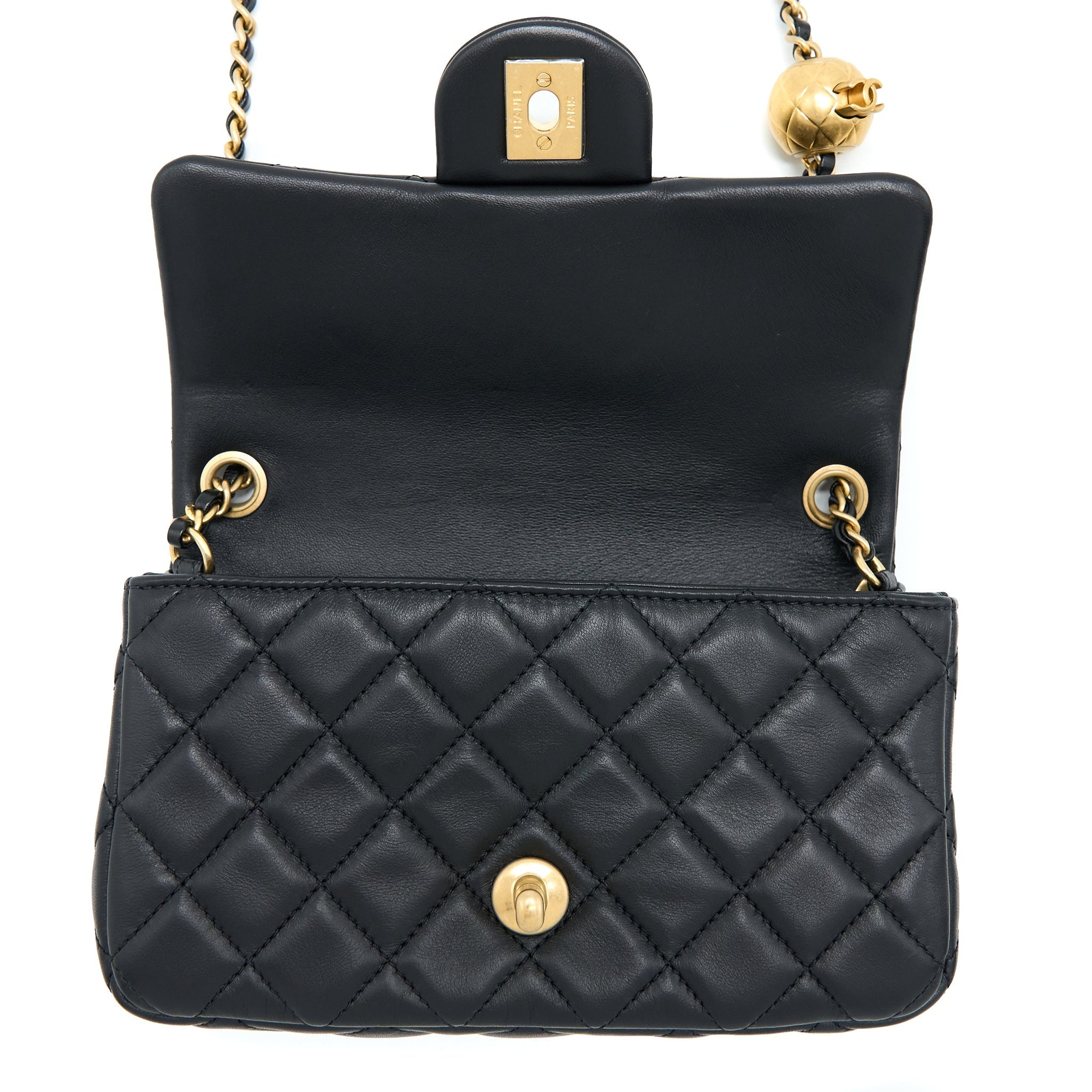 CHANEL PEARL CRUSH MINI RECTANGULAR FLAP BAG LAMBSKIN BLACK BRUSHED GHW