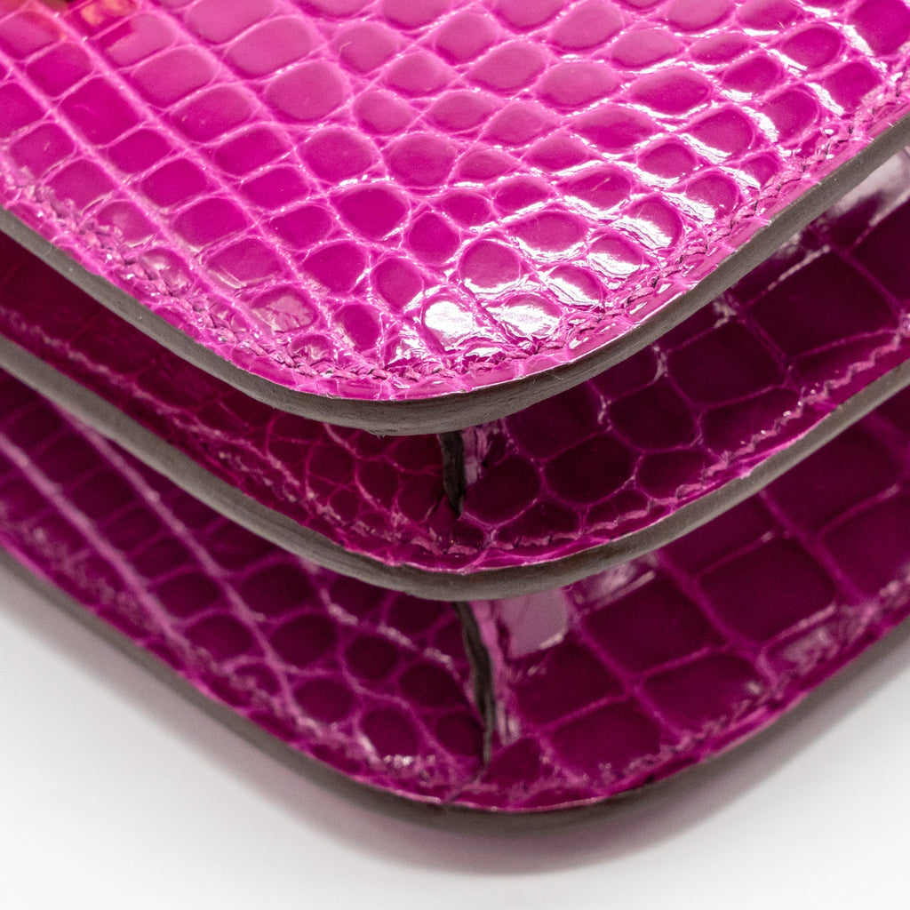 HERMES MINI CONSTANCE SHINY ALLIGATOR MISSIPPIENS J5 ROSE SHEHERARADEZ GHW