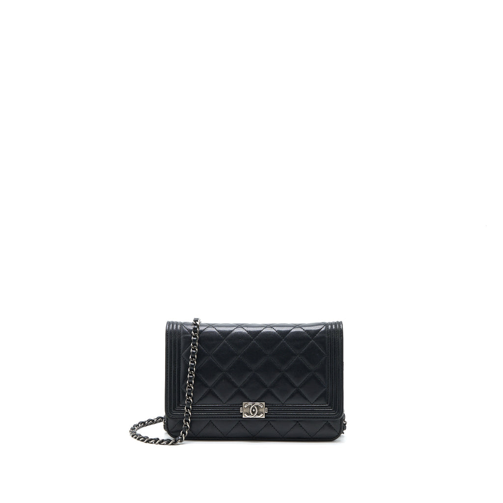 CHANEL BOY WALLET ON CHAIN LAMBSKIN BLACK SHW