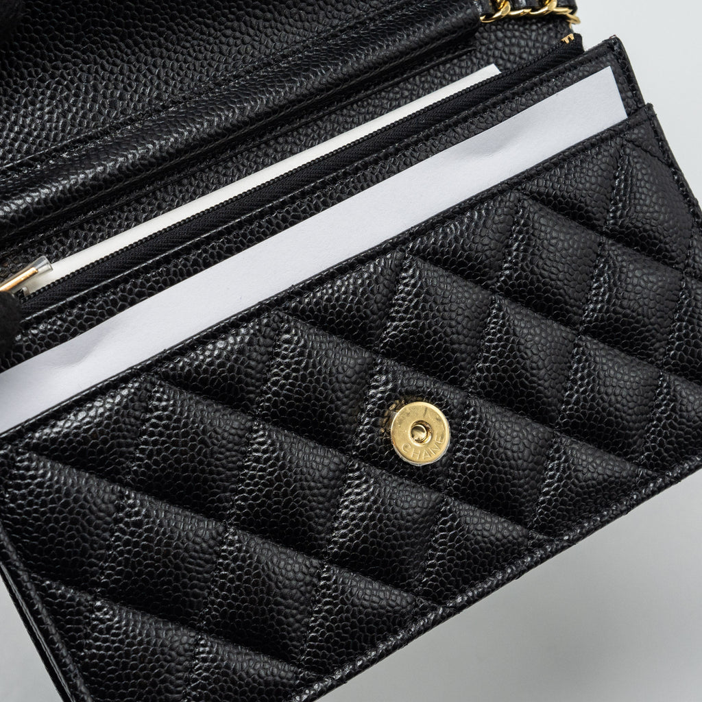 CHANEL CLASSIC WALLET ON CHAIN CAVIAR BLACK GHW (MICROCHIP)