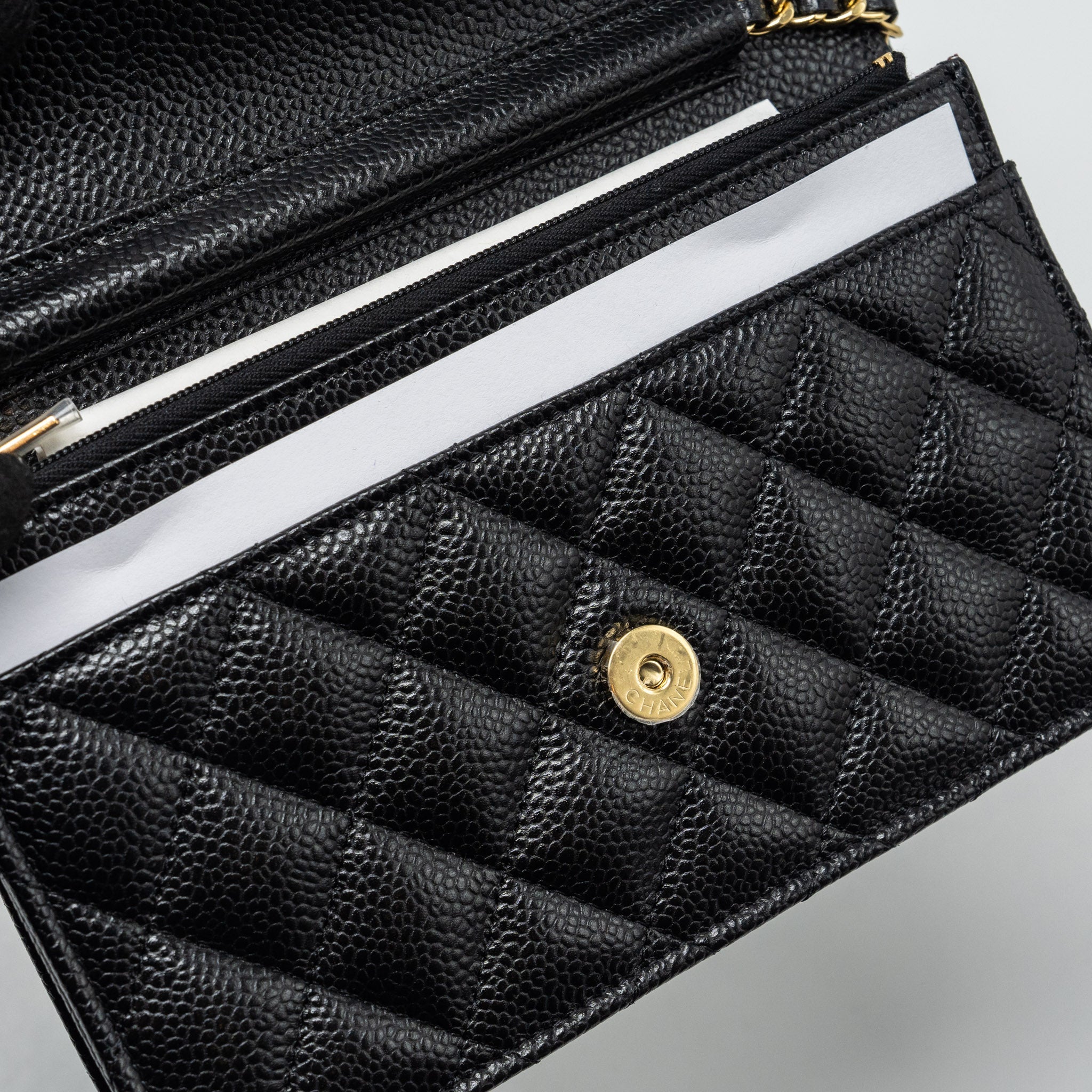 CHANEL CLASSIC WALLET ON CHAIN CAVIAR BLACK GHW (MICROCHIP)