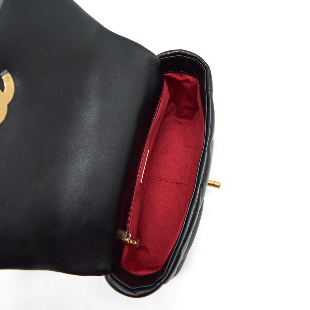 CHANEL SMALL 19 BAG LAMBSKIN BLACK GHW (MICROCHIP)