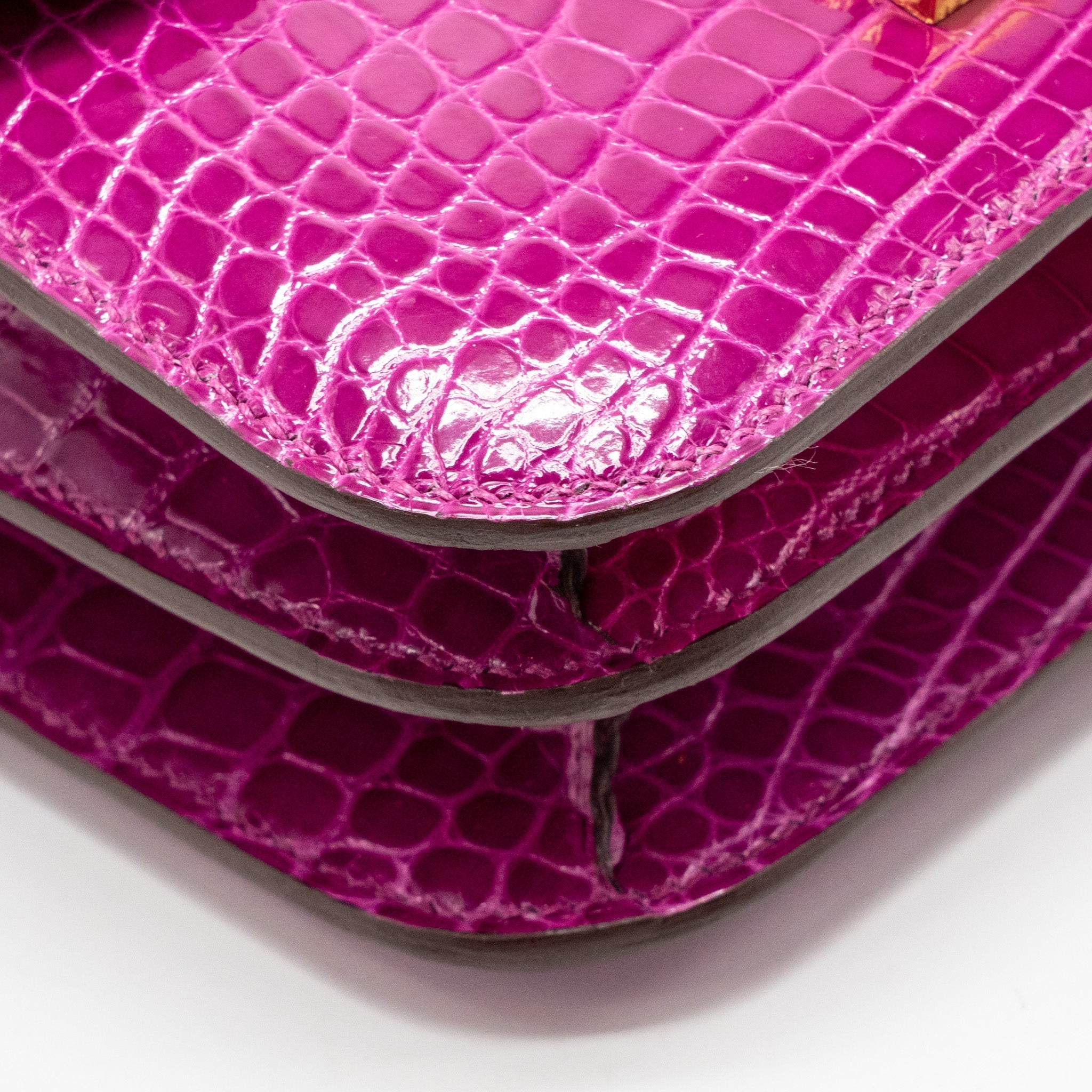 HERMES MINI CONSTANCE SHINY ALLIGATOR MISSIPPIENS J5 ROSE SHEHERARADEZ GHW