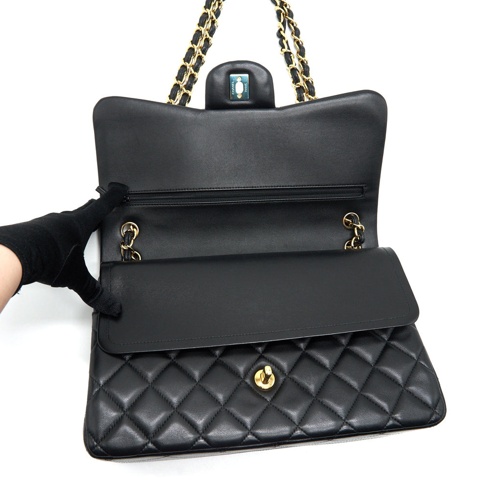CHANEL JUMBO CLASSIC DOUBLE FLAP BAG LAMBSKIN BLACK GHW