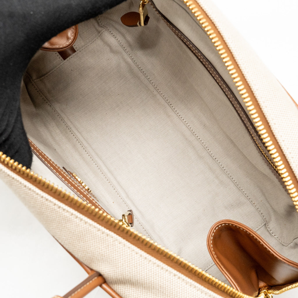 MIU MIU BEAU BAG CANVAS/ LEATHER BEIGE/ BRANDY GHW