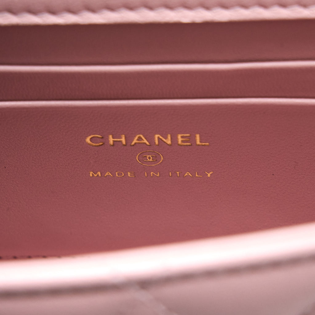 CHANEL 22B MINI FLAP BAG WITH ENAMEL TOP HANDLE LAMBSKIN PINK BRUSHED GHW