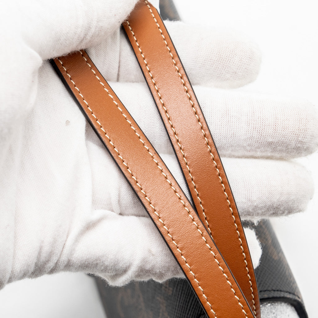 CELINE CLUTCH ON STRAP TABOU IN TRIOMPHE CANVAS / CALFSKIN TAN GHW