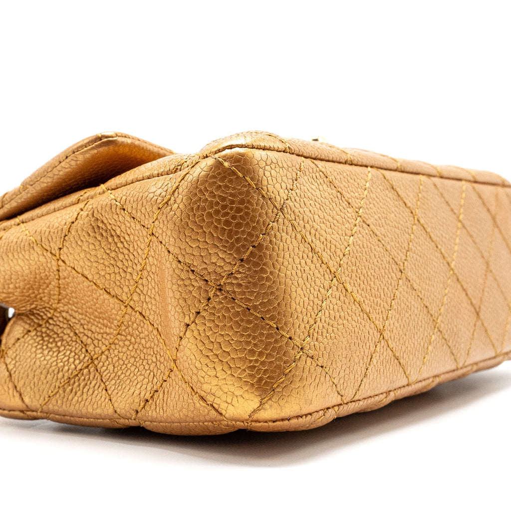CHANEL MINI RECTANGULAR FLAP BAG CALFSKIN IRIDESCENT DARK GOLD GHW