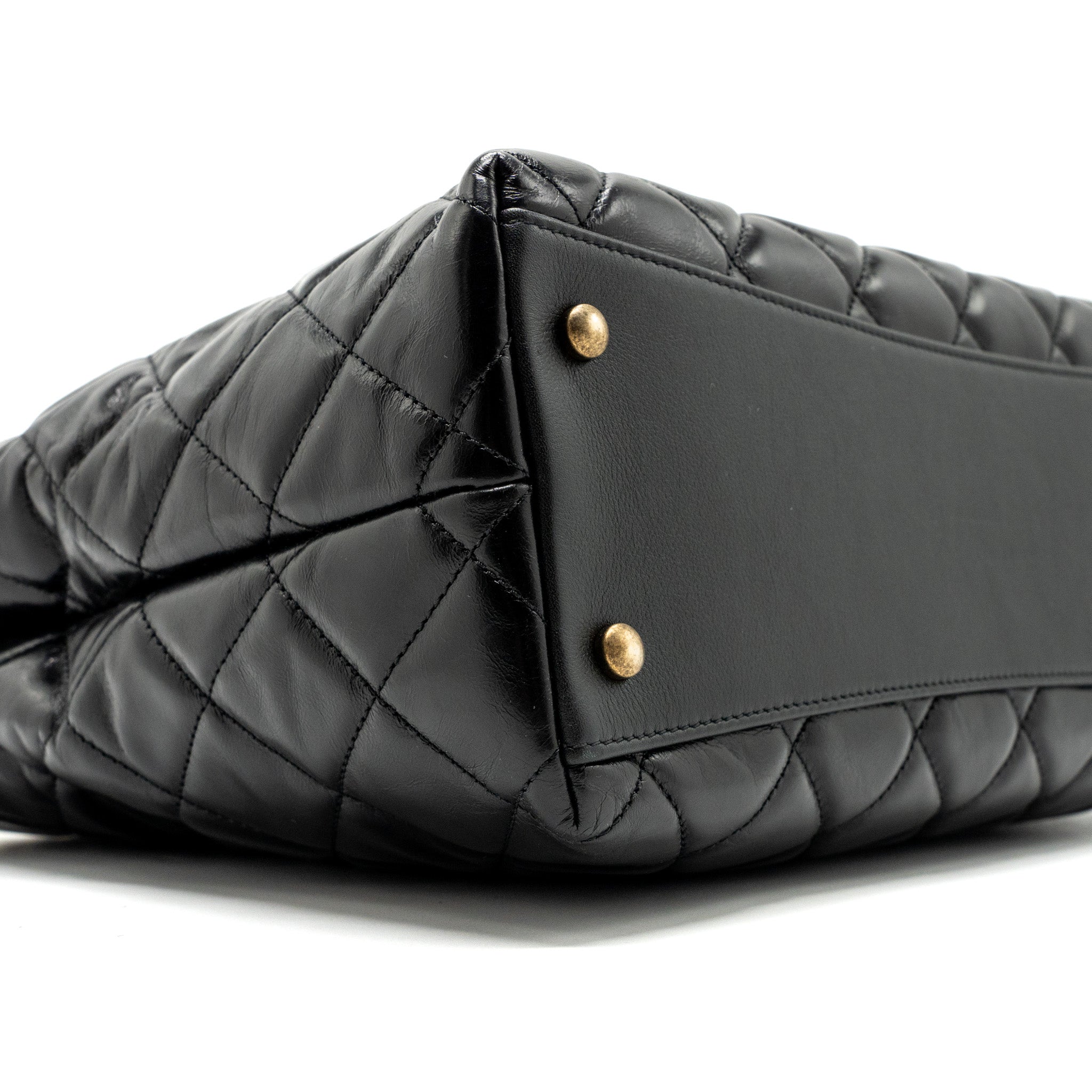 CHANEL LARGE TOTE BAG CALFSKIN BLACK BRUSHED GHW