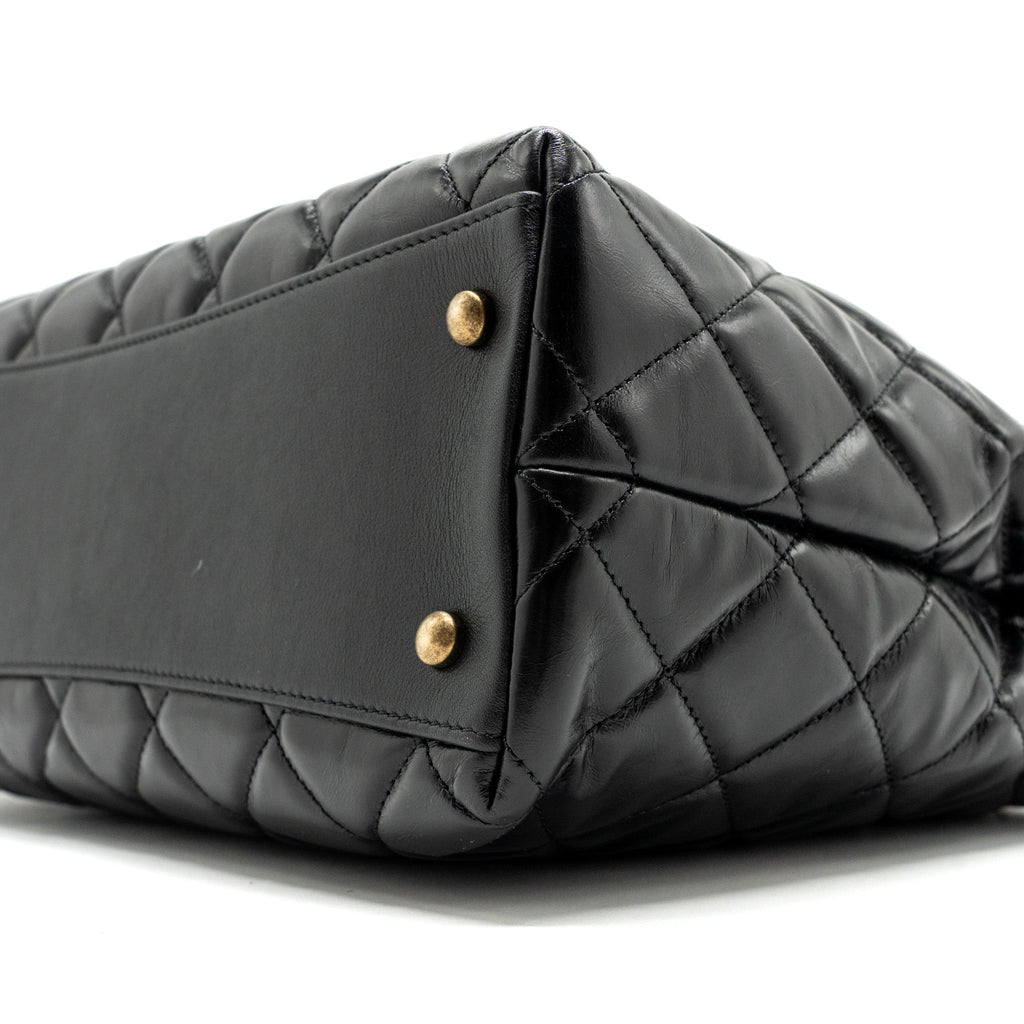 CHANEL LARGE TOTE BAG CALFSKIN BLACK BRUSHED GHW