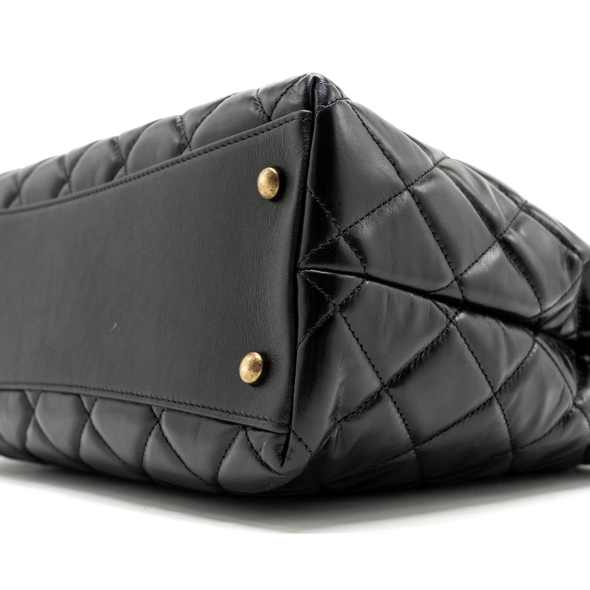 CHANEL LARGE TOTE BAG CALFSKIN BLACK BRUSHED GHW