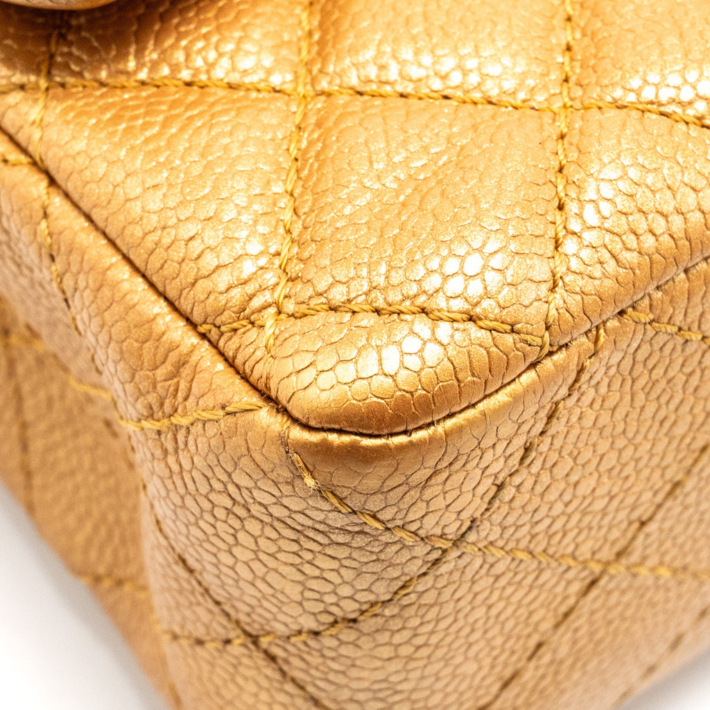 CHANEL MINI RECTANGULAR FLAP BAG CALFSKIN IRIDESCENT DARK GOLD GHW
