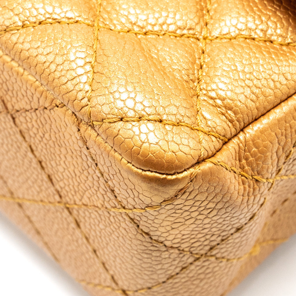 CHANEL MINI RECTANGULAR FLAP BAG CALFSKIN IRIDESCENT DARK GOLD GHW
