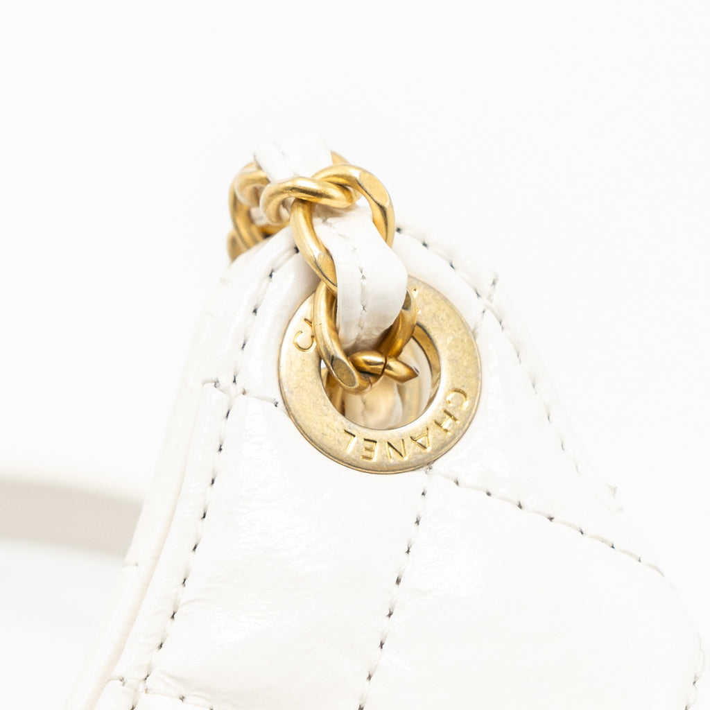 CHANEL 23B SMALL HOBO BAG SHINY CALFSKIN WHITE BRUSHED GHW(MICROCHIP)