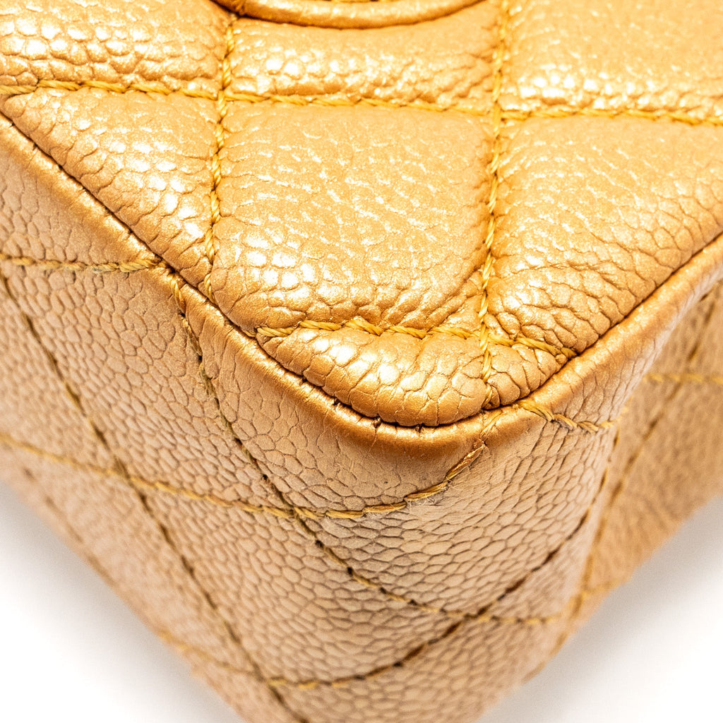 CHANEL MINI RECTANGULAR FLAP BAG CALFSKIN IRIDESCENT DARK GOLD GHW