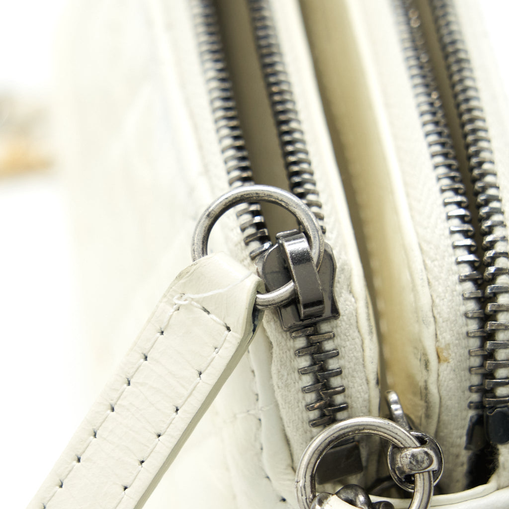 CHANEL GABRIELLE CLUTCH ON CHAIN AGED CALFSKIN WHITE WITH SILVER AND GOLD HARDWARE