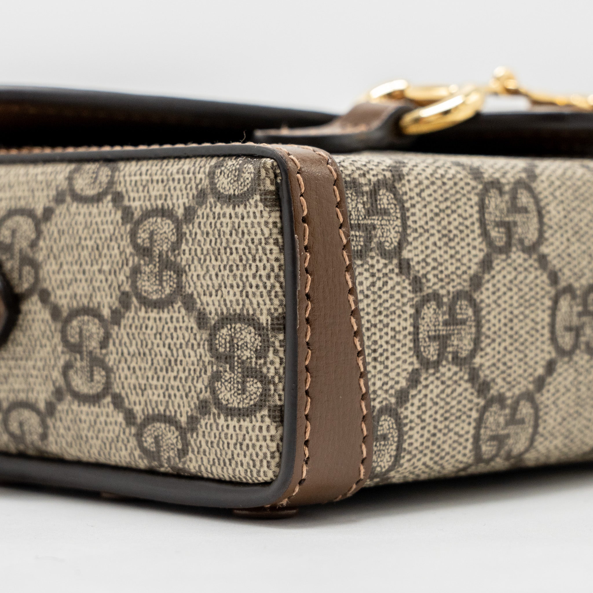 GUCCI HORSEBIT 1955 MINI BAG GG SUPREME CANVAS BEIGE/DARK BROWN GHW