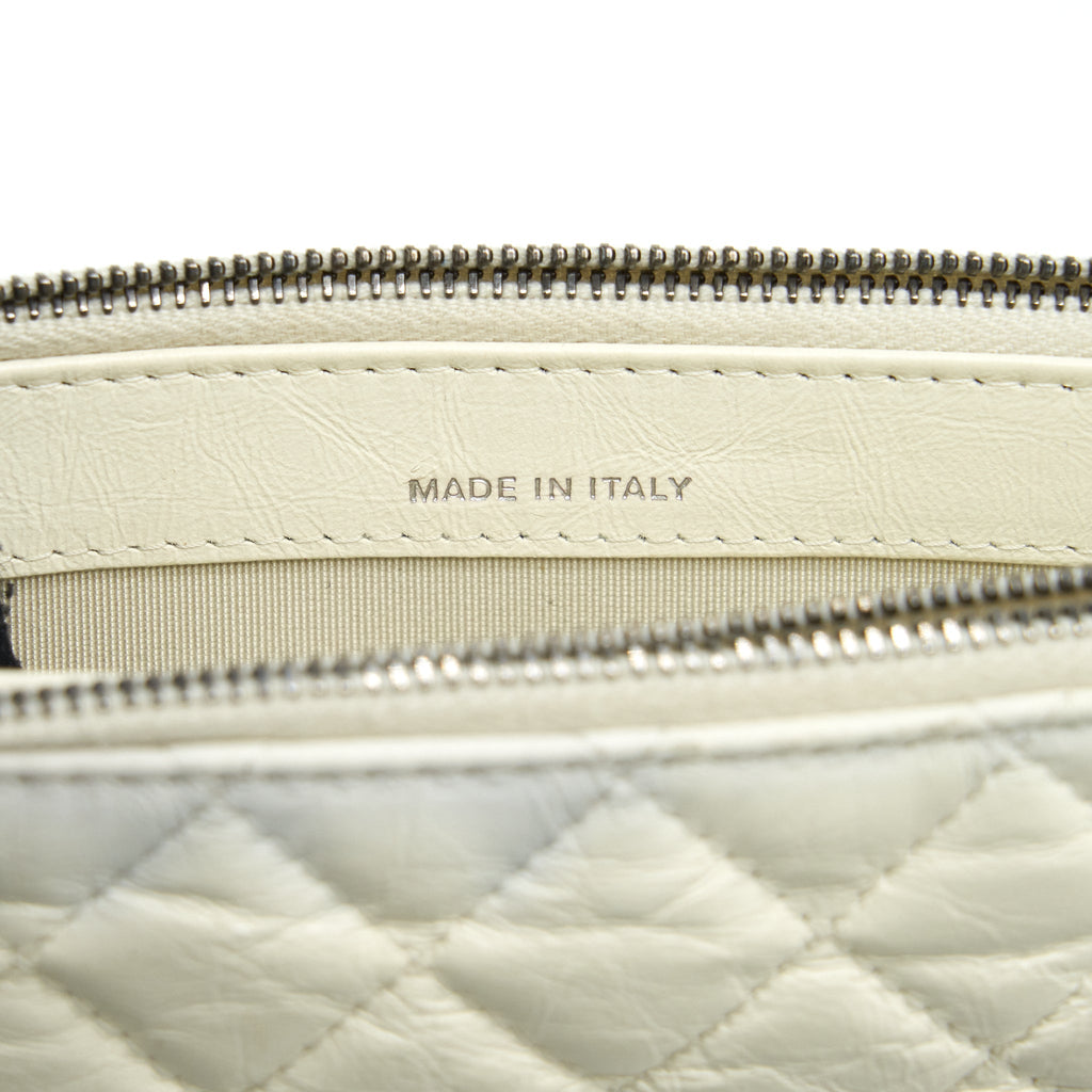 CHANEL GABRIELLE CLUTCH ON CHAIN AGED CALFSKIN WHITE WITH SILVER AND GOLD HARDWARE
