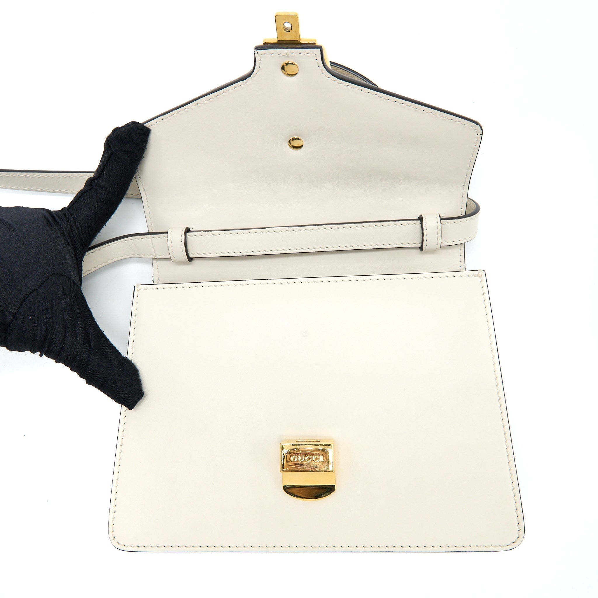 GUCCI MINI SYLVIA TOP HANDLE BAG WHITE GHW