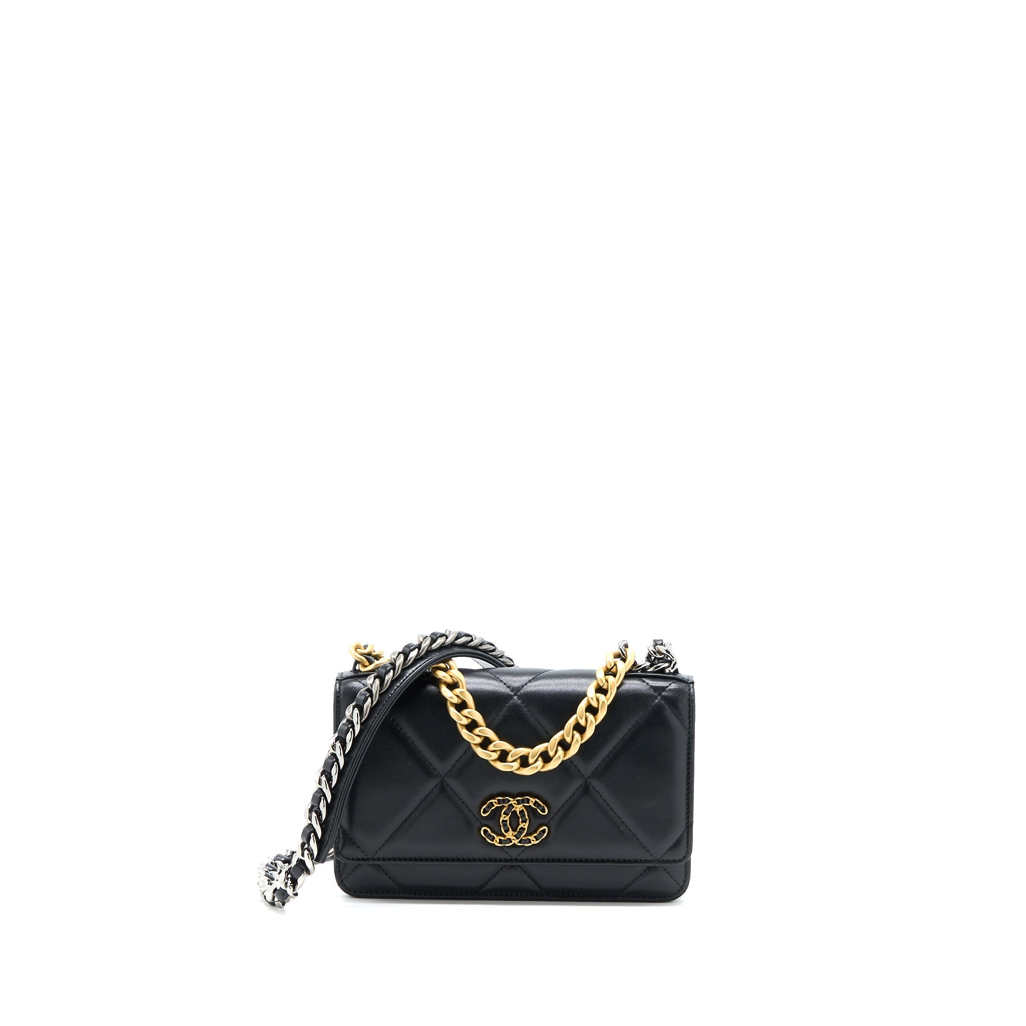 CHANEL 19 WALLET ON CHAIN LAMBSKIN BLACK MULTICOLOUR HARDWARE (MICROCHIP)