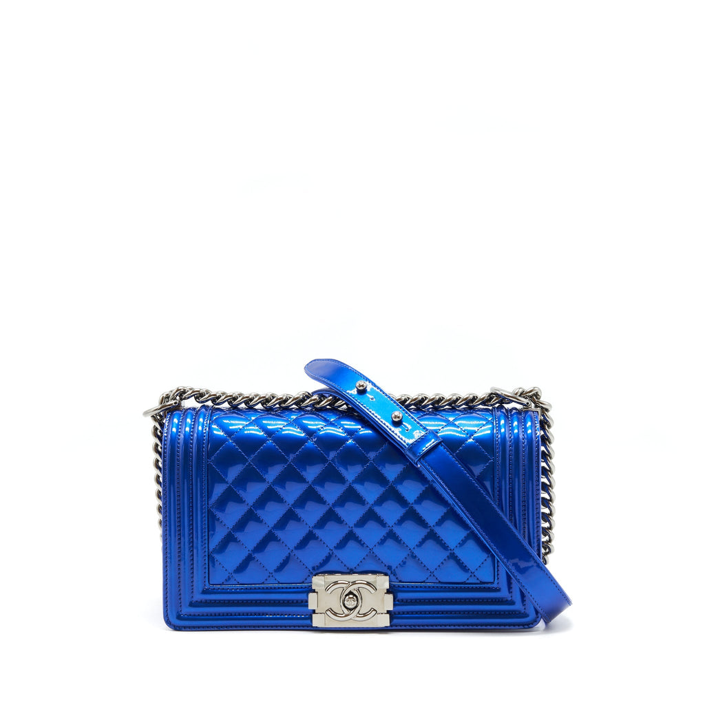 CHANEL MEDIUM LE-BOY PATENT ELECTRIC BLUE SHW