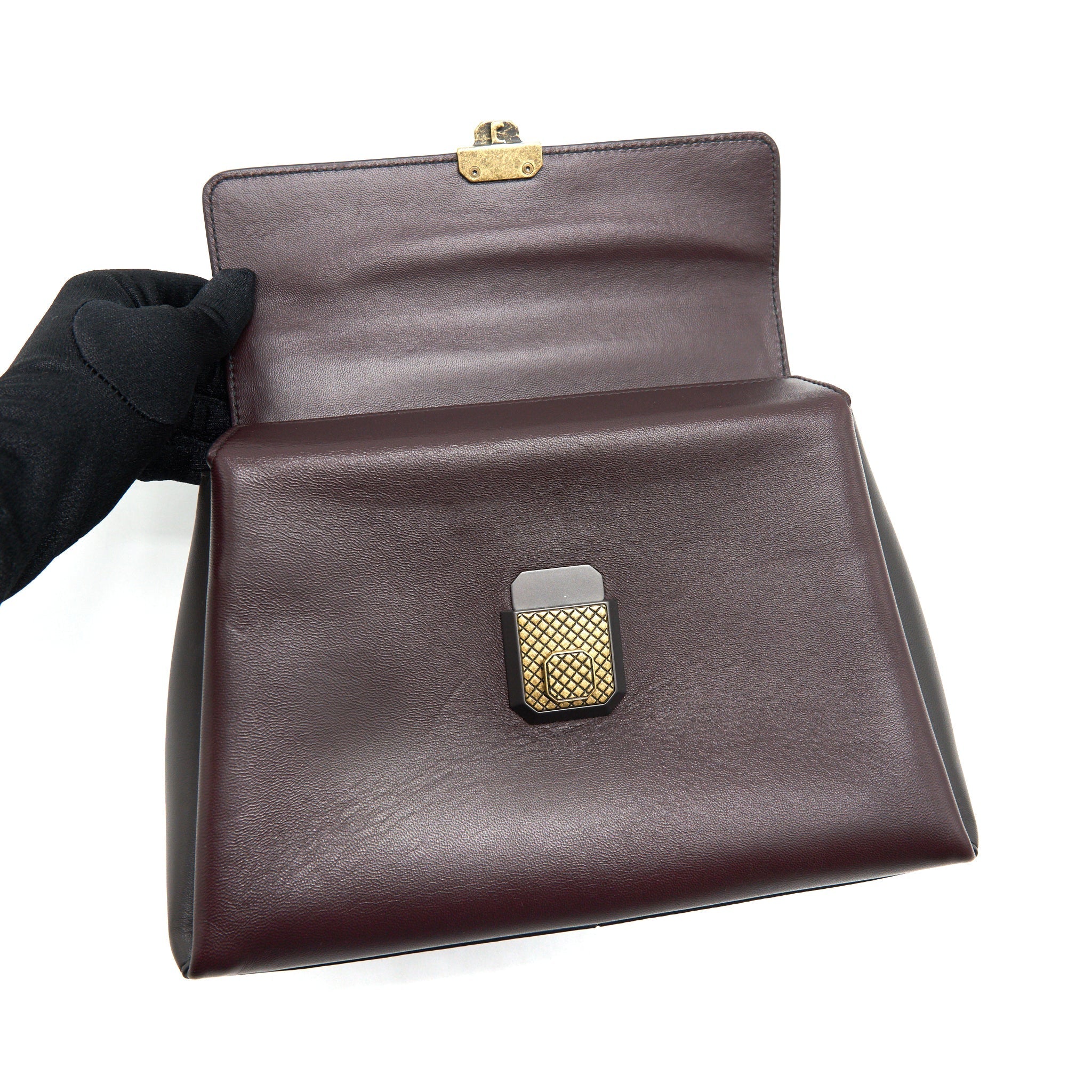 BOTTEGA VENETA PIAZZA TOP HANDLE BAG BURGUNDY