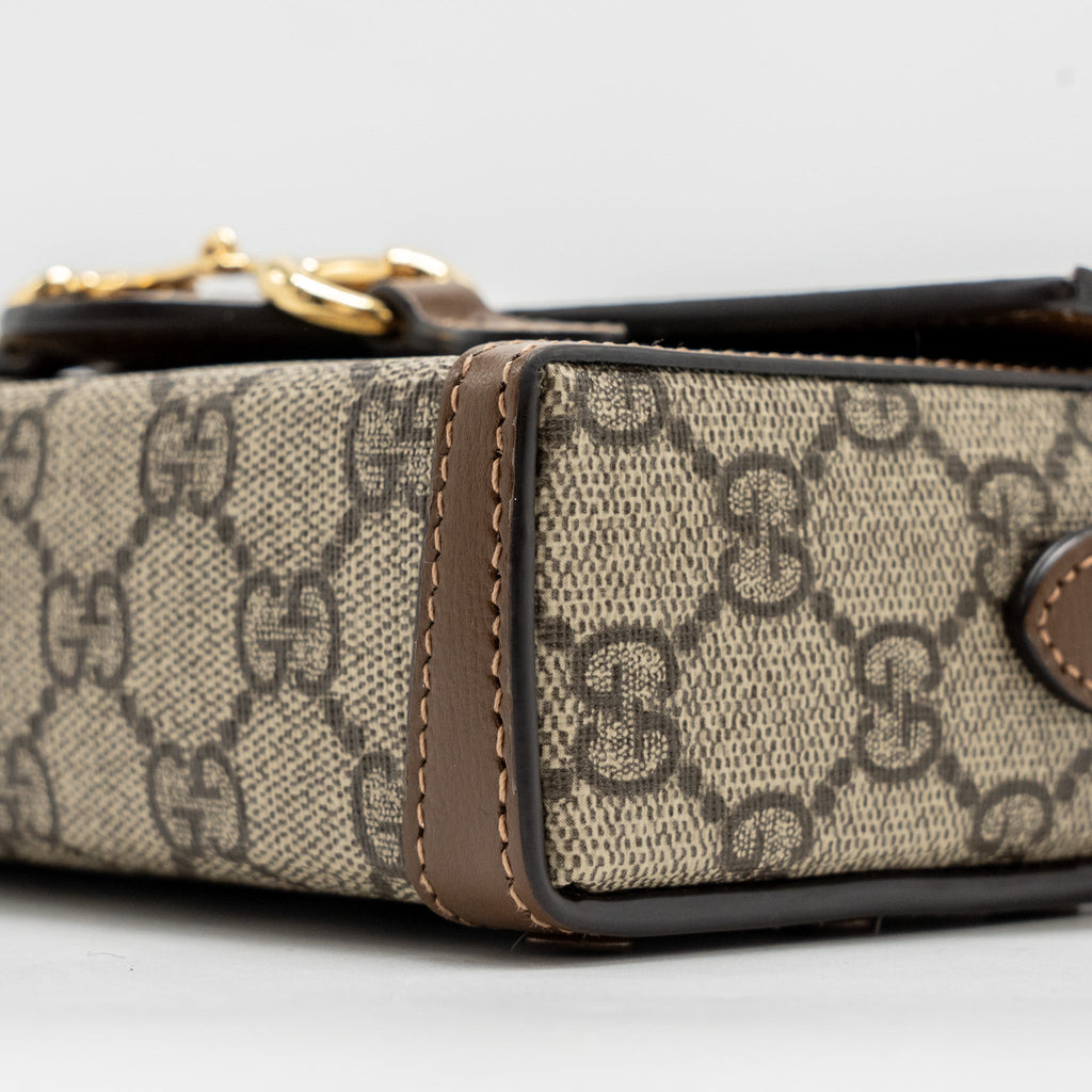 GUCCI HORSEBIT 1955 MINI BAG GG SUPREME CANVAS BEIGE/DARK BROWN GHW