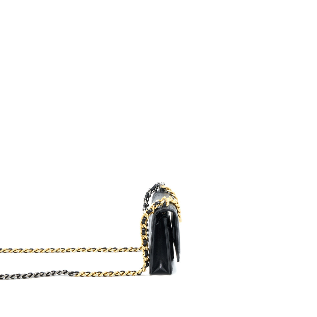 CHANEL 19 WALLET ON CHAIN LAMBSKIN BLACK MULTICOLOUR HARDWARE (MICROCHIP)