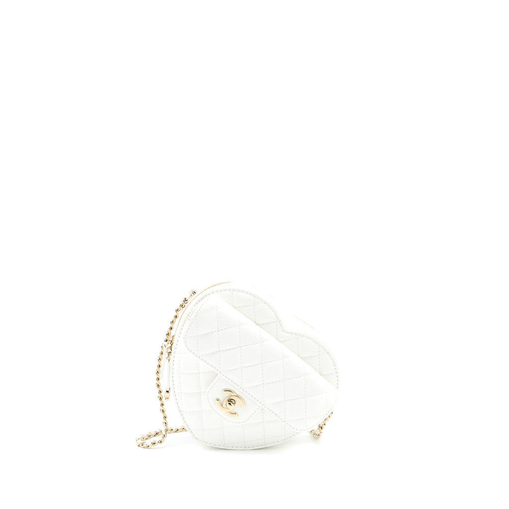 CHANEL 22S HEART BAG LAMBSKIN WHITE LGHW (MICROCHIP)
