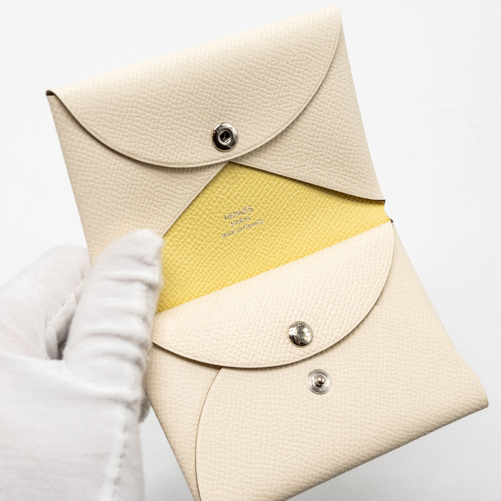 HERMES CALVI CARDHOLDER EPSOM NATA/ JAUNE POUSSIN SHW