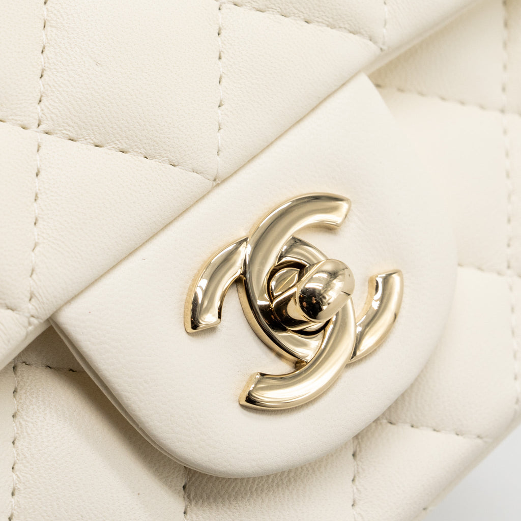 CHANEL MINI RECTANGULAR FLAP BAG LAMBSKIN WHITE LGHW (MICROCHIP)