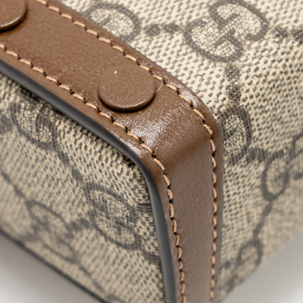 GUCCI HORSEBIT 1955 MINI BAG GG SUPREME CANVAS BEIGE/DARK BROWN GHW