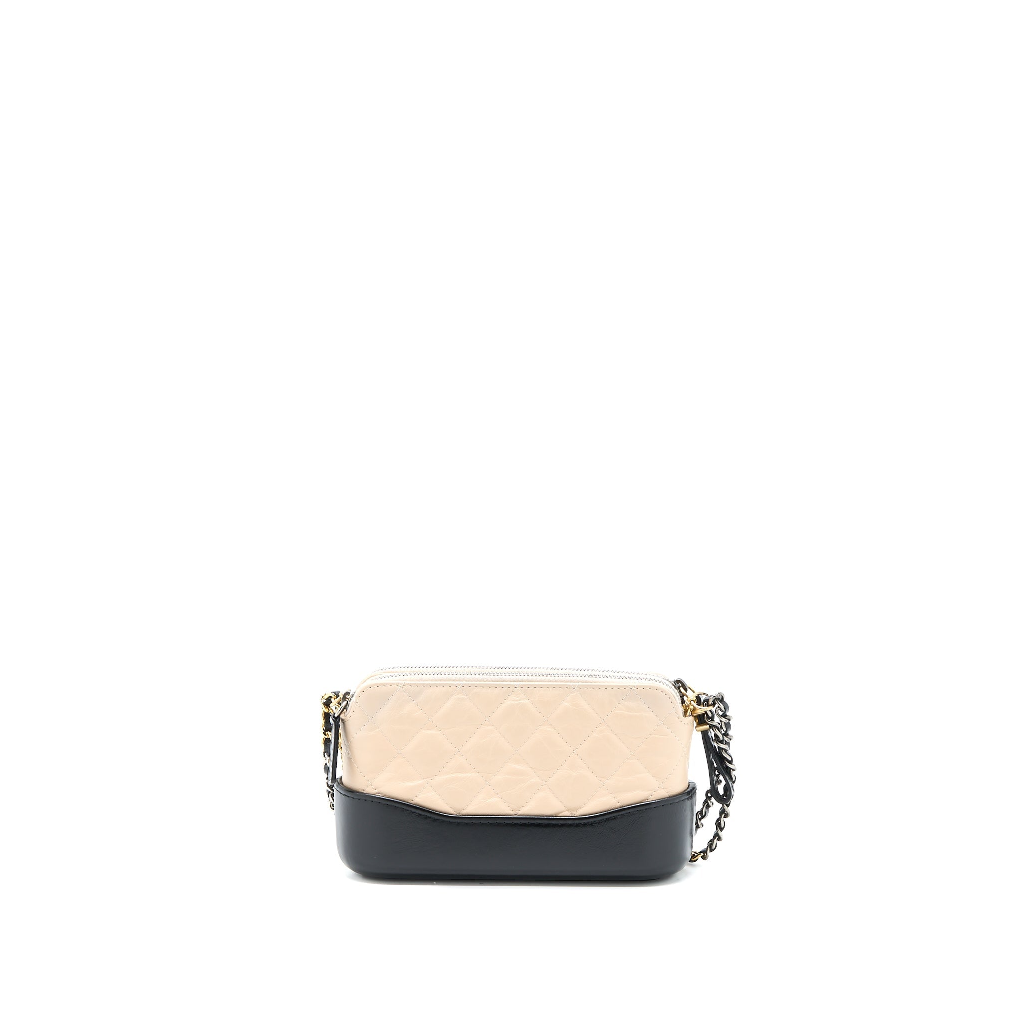 CHANEL GABRIELLE DOUBLE ZIP WALLET ON CHAIN AGED CALFSKIN BLACK/BEIGE MULTICOLOURED HARDWARE