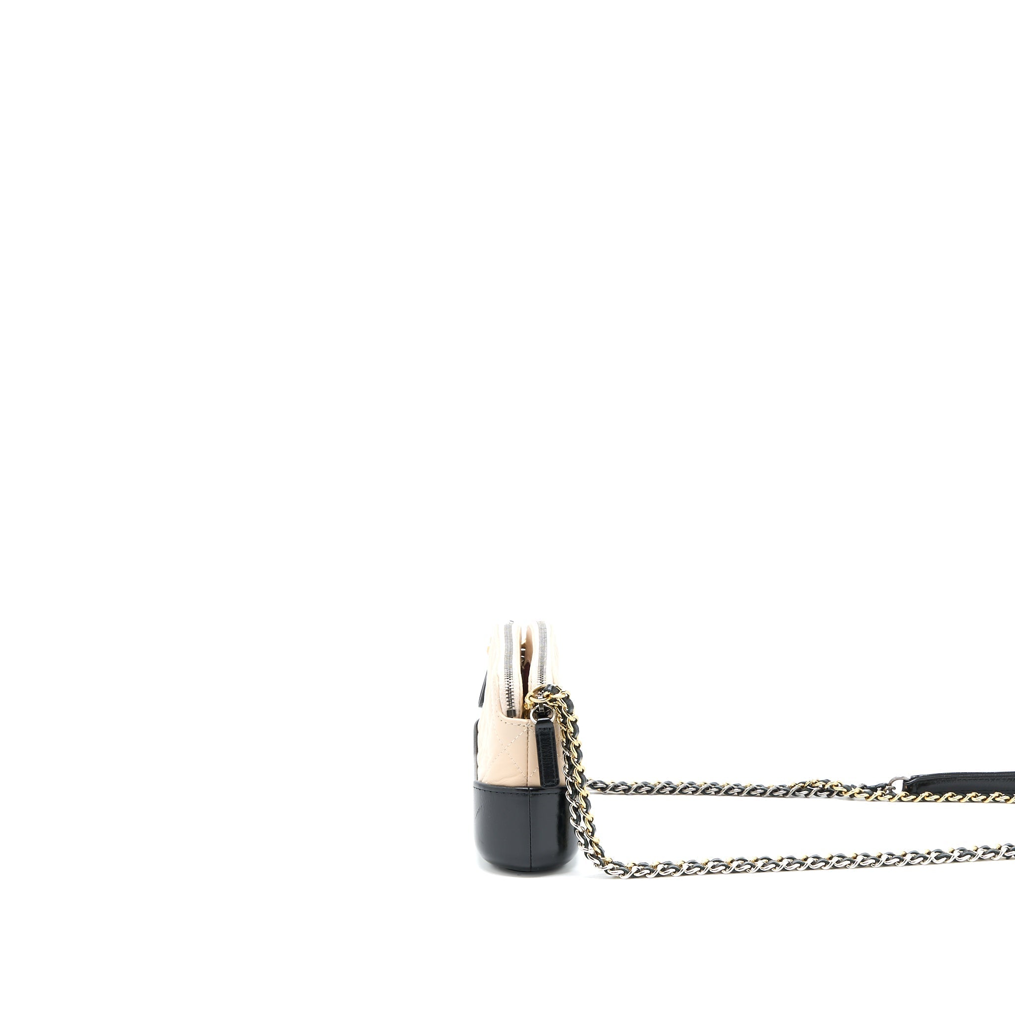 CHANEL GABRIELLE DOUBLE ZIP WALLET ON CHAIN AGED CALFSKIN BLACK/BEIGE MULTICOLOURED HARDWARE