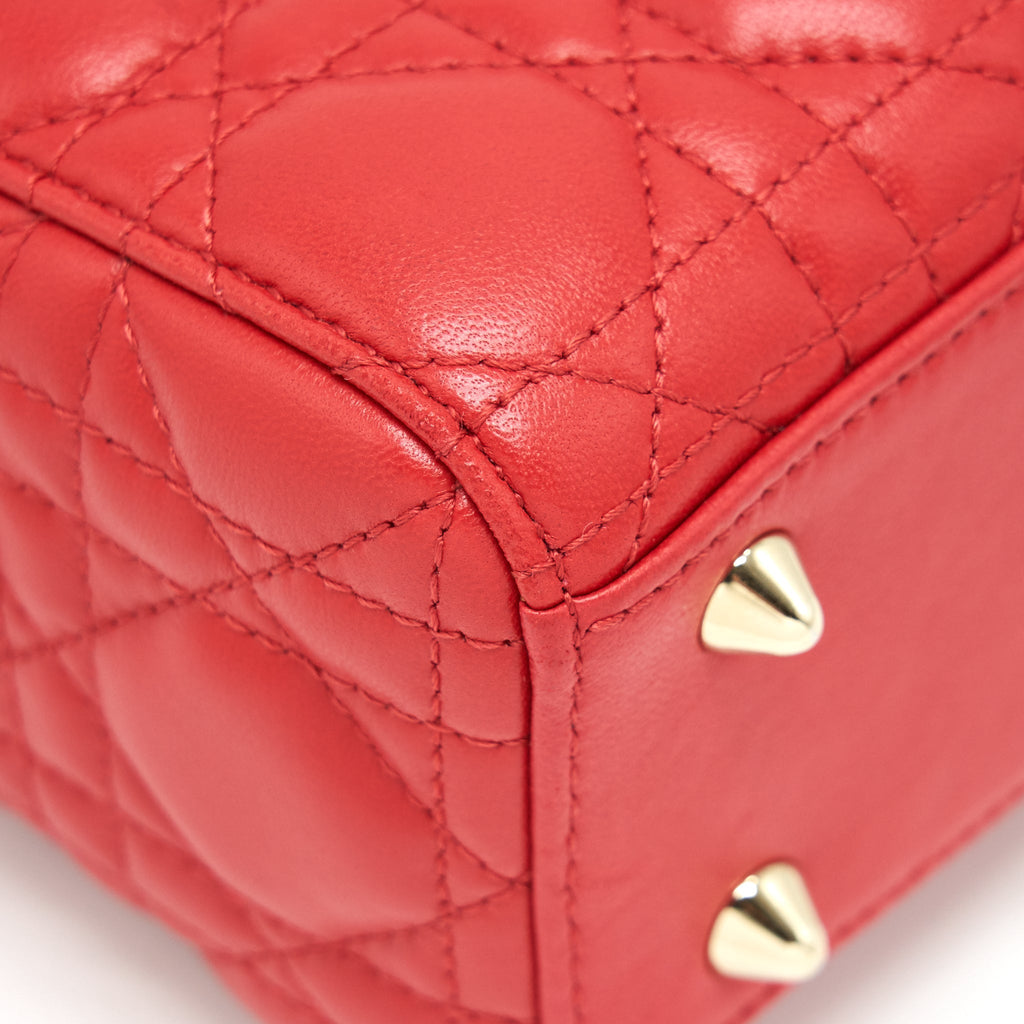 DIOR SMALL LADY DIOR BAG LAMBSKIN RED LGHW