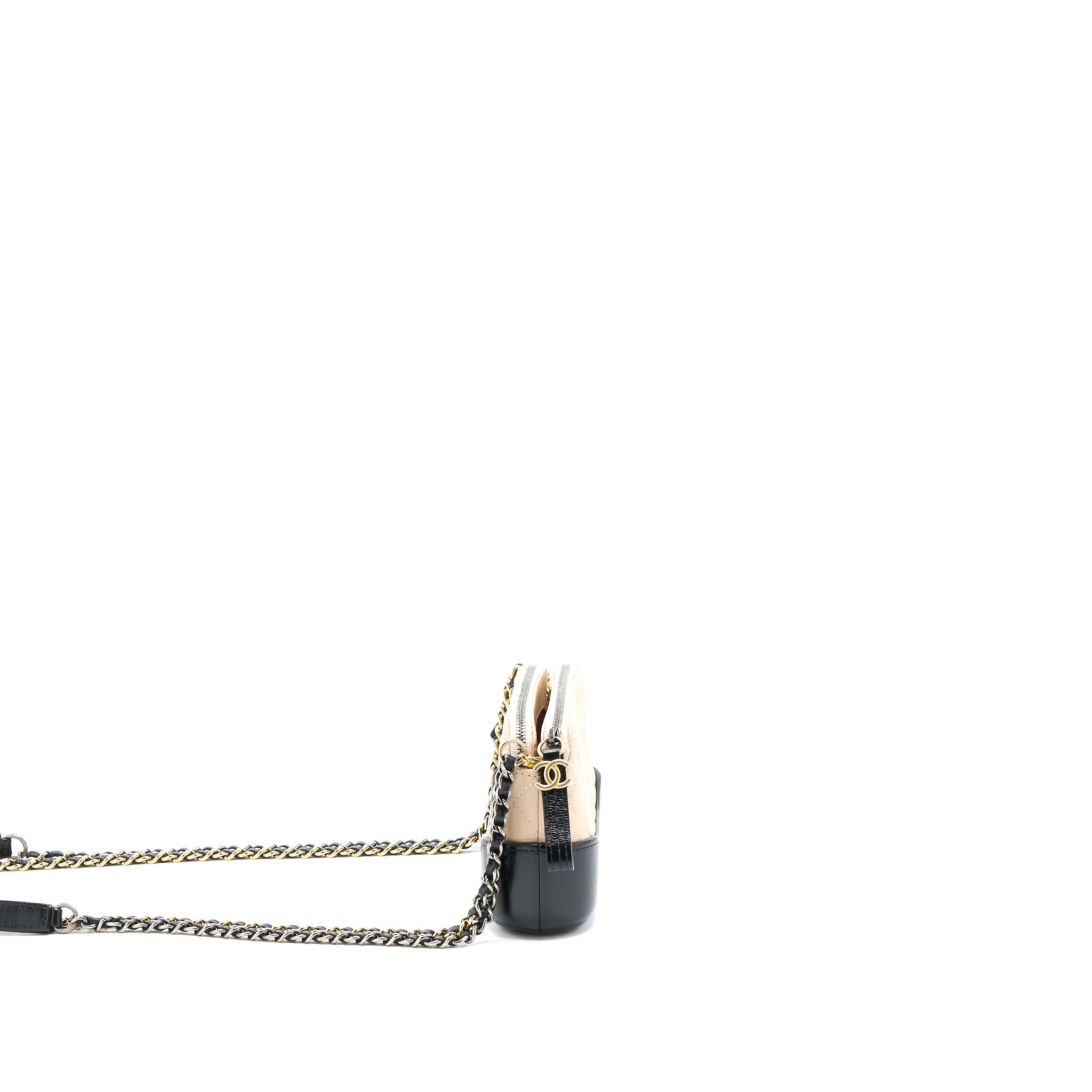 CHANEL GABRIELLE DOUBLE ZIP WALLET ON CHAIN AGED CALFSKIN BLACK/BEIGE MULTICOLOURED HARDWARE