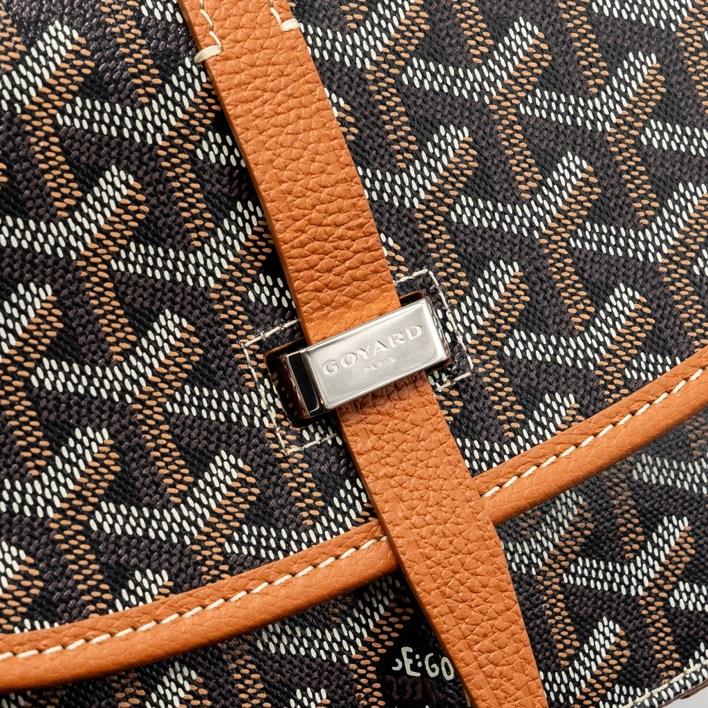 GOYARD BELVEDERE PM MESSENGER BAG GOYARDLINE CANVAS/CALFSKIN BLACK/TAN SHW