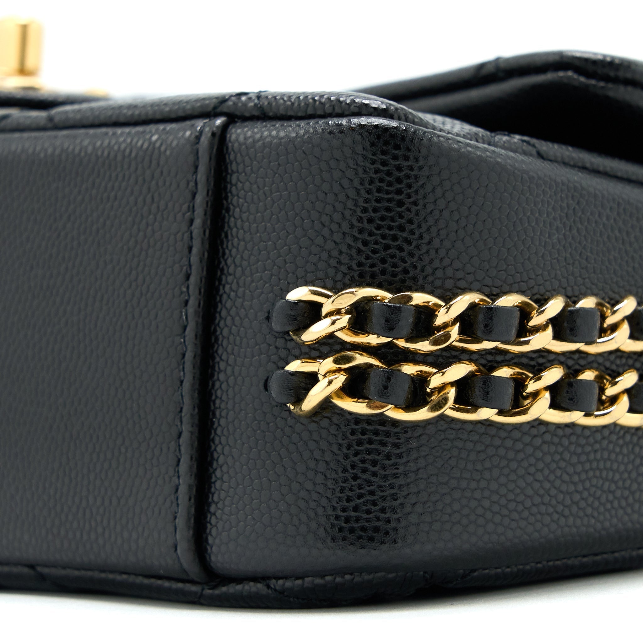 CHANEL 23C MINI FLAP BAG WITH CC LOGO CHAIN GRAINED CALFSKIN BLACK GHW (MICROCHIP)